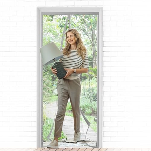 Moustiquaire pour Porte 80x210cm, Moustiquaire Porte en Matériaux Modernes, Fermeture Automatique, Restez à l'écart des Moustiques, Gris