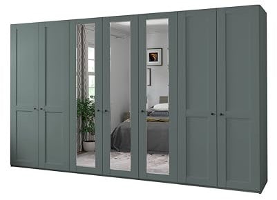 WIEMANN Drehtürenschrank mit 3 Spiegeltüren mittig, Landhausstil Kleiderschrank 350cm breit, Salbeigrün Dekor, Höhe 216cm, Marlow