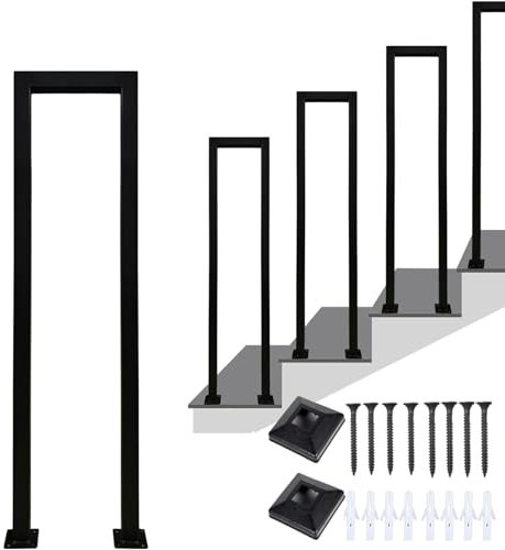 Generisch Barandilla de escalera exterior, Negro, Hierro, Cepillado, 20 cm de ancho, 35 cm de altura, para balcones, pasillos, apartamentos