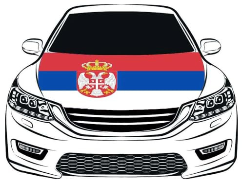 Modische Motorhaubenabdeckung Mit Flagge Der Republik Serbien – Nationalflaggen Des Landes Serbien, Motorhaubenbanner, Geeignet Für 3,3 × 5 Fuß Elastische Polyesterstoffe, Gewaschene, Winddi