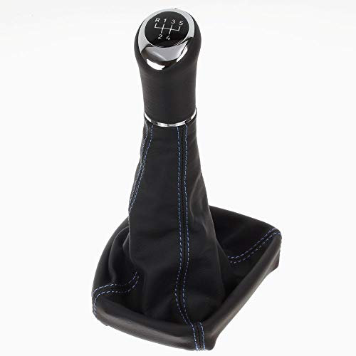 ICT Schaltknauf Schalthebel Schaltsack Schaltmanschette Leder 5 gang kompatibel mit Opel Astra G Coupe/Cabrio/CC/OPC 1998-2005 Naht blau