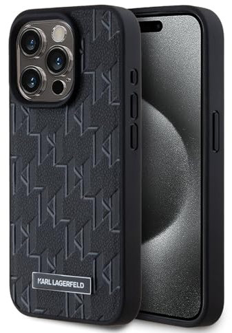 CG MOBILE Karl Lagerfeld KLHMP16LPKHPORPK Hülle für iPhone 16 Pro 6.3 hardcase Schwarz Leather Monogram Metal Logo