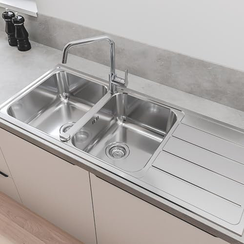 GROHE Kitchen Set - Start QuickFix Tap & K500 Sink – Stainless Steel Double Sink with Drainer (1160x500mm), Chrome High U-Spout Tap (310 mm, 150° Swivel, 3/8 Inch Tails)