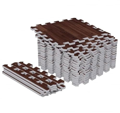 GORILLA SPORTS® Bodenschutzmatte - Set aus 18 Stücken, 30x30 cm, EVA, Rutschfest, Dunkle Holzoptik - Bodenmatte, Fitness Schutzmatte, Puzzlematte Boden, Sportmatte, Unterlegmatte für Fitnessgeräte