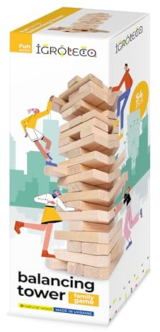 Igroteco Holzspiel Balancierender Turm – Klassisches Geschicklichkeitsspiel aus Naturholz, Fördert Logik, Feinmotorik und Spaß für die ganze Familie – Lernspiel für Kinder ab 3 Jahren