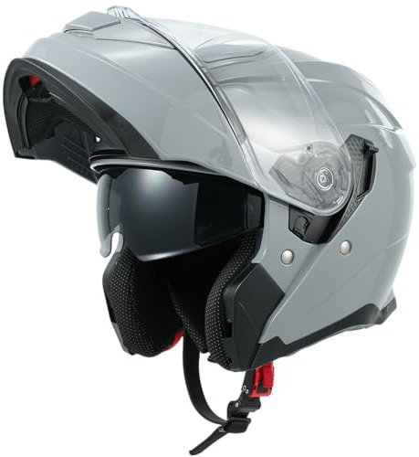 MY Motorrad Klapphelm Integralhelm 935 ,ECE 22.06 Zertifiziert Modular Helm mit Doppelvisier für Damen Herren (Grau, L)