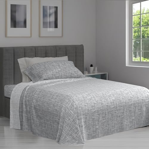 Dorian Home, Komplettes Bett 100% Baumwolle, Bestehend aus Unterbett, Oberbett und Kissenbezug, Made in Italy (Canva Grau, Einzelbett)