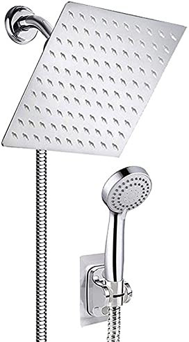 CLLBANT Badezimmer-Duschset, Chrom, 20,3 cm (8 Zoll) quadratischer Hochdruck-Regenduschkopf, 3-Wege-Handbrause, 1,5 m Edelstahlschlauch, wassersparend
