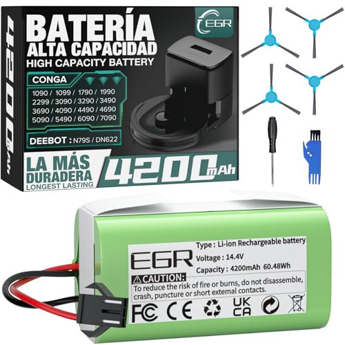 EGR 4200mAh Li-Ion Batería de Reemplazo Compatible con Conga Excellence 990 950 1090 1790 1990 2290, Deebot N79 N79S DN622, RoboVac 11 11S MAX 15C MAX 30 G30 Hybrid 35C, IKOHS Netbot S14 S15