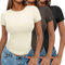 Ekouaer Womens 3 Pack Short Sleeve Tops Crew Neck Basic T-Shirts Stretch Fitted Summer Crop Top Aesthetic Streetwear, Black + Beige + Brown, L