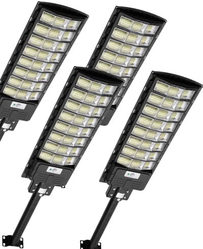 Bellanny Farolas Solar Exterior 800W, Luz blanca fría 6500K Focos Proyector LED con sensor de movimiento, Impermeable IP65 Farola Potente, Luz de Seguridad para Patio Aparcamientos Calle Jardin,4Pcs