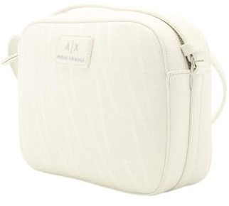 Armani Exchange Weiße Umhängetasche für Damen aus beschichtetem Stoff mit Monogramm-Logo, Weiß, Einheitsgröße