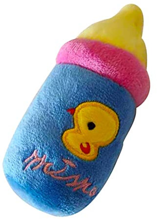 Gsycle Small Dog Plush Toy, Soft Milk Bottle Interactive Toy Retriever Pet Squeaker for Medium & Small Dog, Not for Aggressive Chewers (Blue)