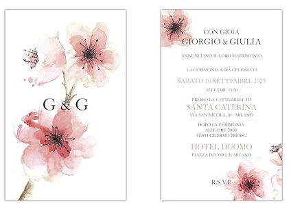 PRINTSERVIS Inviti per Matrimonio, fidanzamento Eleganti e Personalizzati - Set da 20 Pezzi, 95x150 mm, Stampa a Colori su Cartoncino a scelta 300 gr - Grafica Inclusa (Design 7)