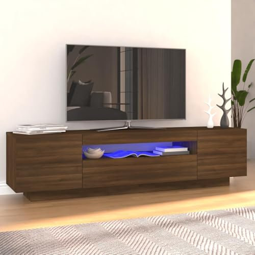 HOMTAKIE Meuble TV avec lumières LED Chêne Marron 160x35x40 cm