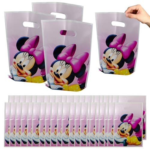 50 Pezzi Sacchettini Compleanno Bambini Minnnie, Sacchetti Regalo, Sacchetto per Caramella,Borsa di Regalo per Feste di Compleanno di Natale, Feste a Tema 25 x 16 cm