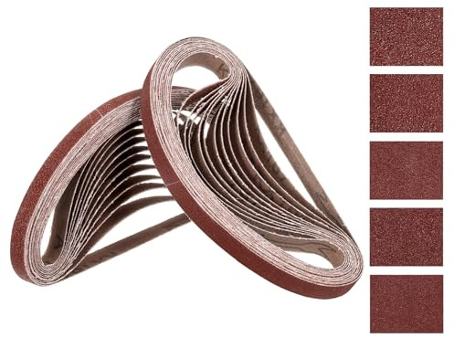 Kozelo 20 Pcs Bandes Abrasives 13mm x 457mm Abrasif Papier de Verre | Oxyde d'Aluminium, 60/80/120/180/240 Grain, Ponceuse à Bande Meulage Métal Travail du Bois Décapage Rouille Ébavurage