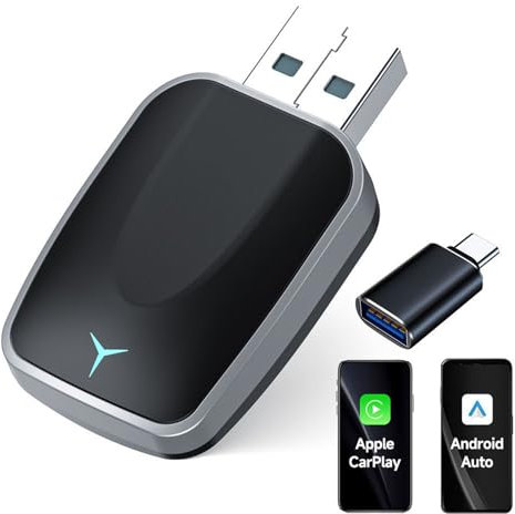 Adaptador CarPlay Inalámbrico 2 en 1 y Android Auto Inalámbrico - SOARFLY Convierte Cable a Inalámbrico, Plug Play USB C/A, WiFi 5.8GHz Bluetooth 5.3, Compatible iOS 10+ Android 11+ para iPhone (K5)