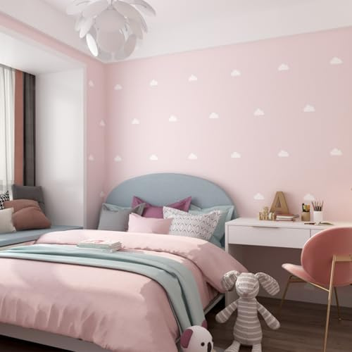 ESSMOKO Non-Woven Material Blue Sky and White Clouds Wallpaper Living Room Bedroom Children's Room Background Wall Wallpaper Pink