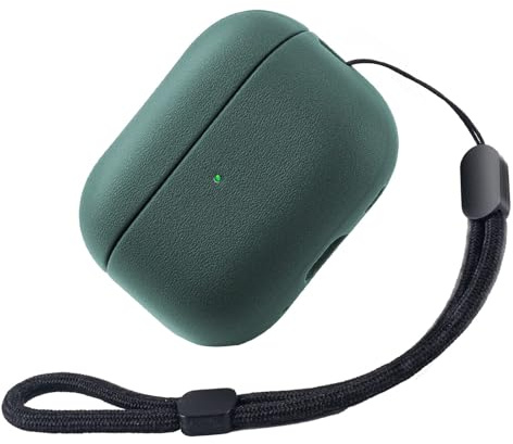 Teyomi Custodia compatibile con AirPods Pro 3 con cinturino da polso, Cover per Airpods Pro 3, Custodia Protettiva Touch in pelle per AirPods Pro 3 Generazione (Verde scuro)