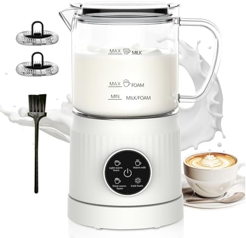 Casimhu Montalatte 4 in 1, montalatte elettrico e vapore, con display touch LED, fondo in ceramica, scaldalatte da 13 once per latte, cappuccini e
