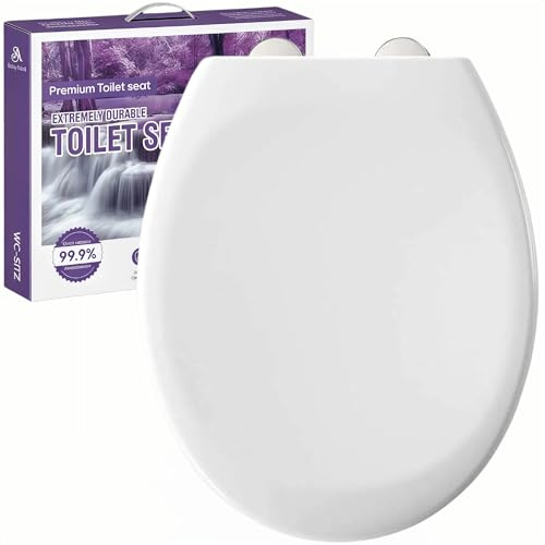 Solng Aldoih Soft Close Toilet Seat, White, Oval Shaped | Heavy Duty Urea-Formaldehyde Resin, Quiet Slow Close, Quick Release, One click quick disassembly and cleaning，Durable