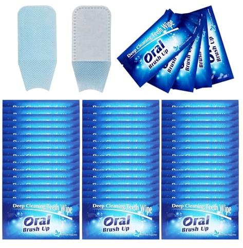 50PCS Disposable Wipe Oral Finger Brush Up, Teeth Cleaning Tools for Fast Stain Removal, Portable Disposable Toothbrush & Teeth Whitening Strips for Daily, Gentle Cleaning Wipes for All Teeth Types
