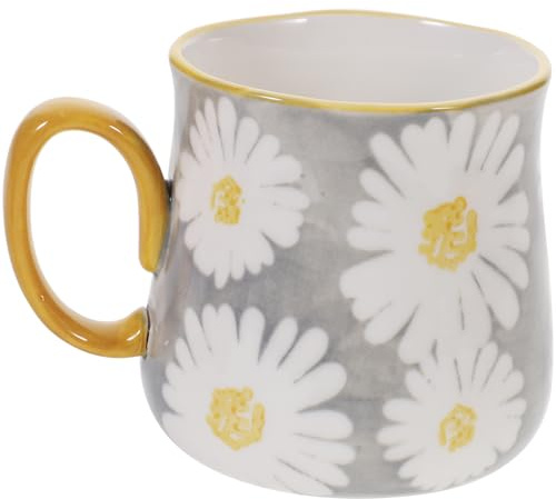 BESPORTBLE Ceramic Coffee Mug with Handle 450Ml Large Capacity Daisy Pattern Reusable Water Cup for Home Breakfast Tea and Milk
