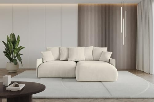 ALTDECOR Ecksofa mit Schlaffunktion und Bettkasten Corner Sofa Eckcouch Couch L-Form angeordnet Schlafcouch Ausziehbar Wohnlandschaft ONESK-L 216x177x42 Beige