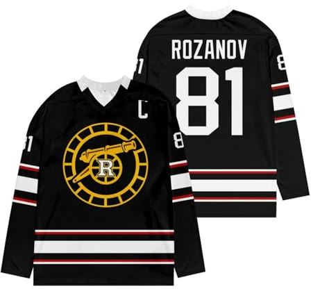 Generisch HEA-ted RIV-alry Merch Roz-anov 81 Hockey Schwarz Jersey, Langarm V-Ausschnitt Ice-Hockey Fan Eishockey Trikot Merch, Fashion Casual Pullover Sport Streetwear Top für Damen & Männer