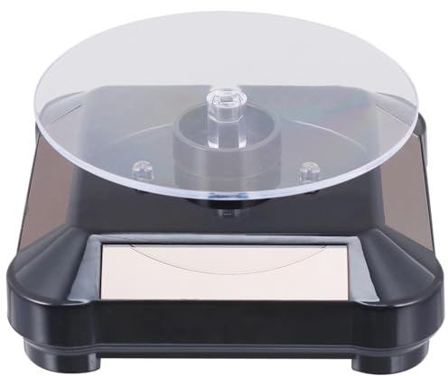 VILLCASE Présentoir Rotatif pour Bijoux Plateau Tournant 360° en Plastique, Rotation Automatique Réversible, Panneaux Solaires sur 4 Côtés, pour Montres et Mini Jouets en Salon