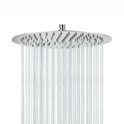 12-inch Rain Shower Head, 304 Stainless Steel Rainfall Shower Head, High-Pressure Booster Water Flow, Self-Cleaning Silicone Nozzles, Easy Wall/Ceiling Mounting, Chrome Finish