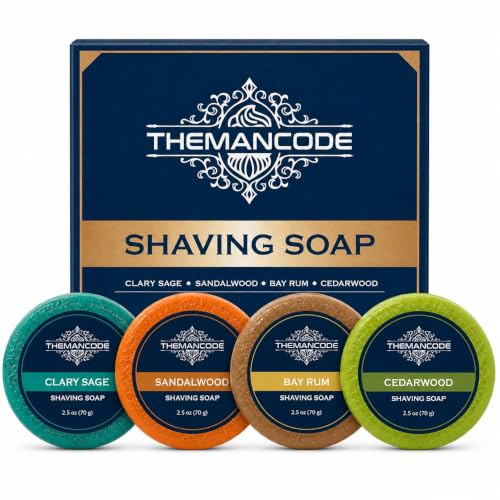 THEMANCODE Shaving Soap Gift for Men, 4 Pack Variety, 2.5 oz Each
