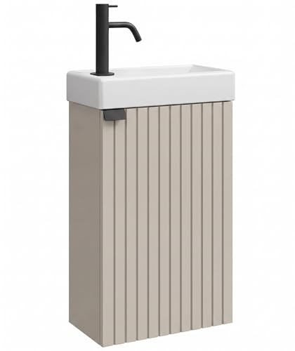 Badplaats Gäste-WC Möbel Bosco Handwaschbeckenunterschrank mit Keramikwaschbecken 40 x 22 cm Beige