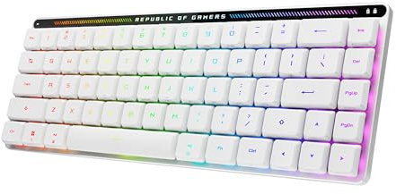 ASUS ROG Falchion RX Low Profile - Teclado Gaming inalámbrico 65%, interruptores ópticos ROG RX Red Low Profile, conexión trimodal, Panel táctil, Compatible con Mac, ABS, RGB, QWERTY Español, Blanco