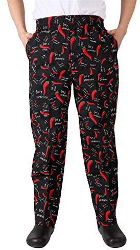 Insun Hombre Pantalones de Cocinero Pantalón Elástico para Chef Cocinero Trabajo Pantalones Negro Pimiento Rojo 42