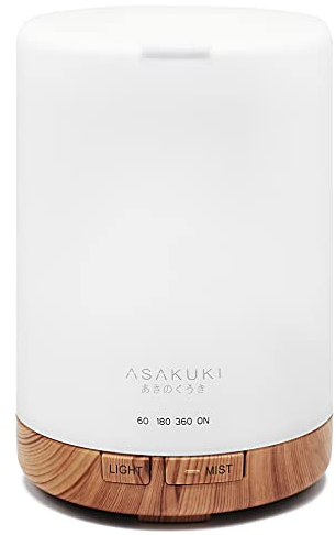 ASAKUKI 300ml Essential Oil Diffuser, Ultrasonic Aromatherapy Scented Humidifier for Bedroom,Baby Room,Spa with 7 LED Color Lights and Auto Shut-Off, BPA-Free- Yellow Wood Grain