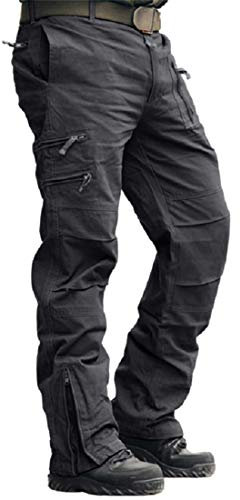 MAGCOMSEN Mens Relaxed-Fit Outdoor Work Trousers Cotton Military Combat Trousers with Zip Pockets Gray 32