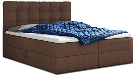 Boxspringbett Best mit 2 Bettkästen, Doppelbett mit Bonell-Matratze und Topper, Polsterbett, Bett, Bettgestell, Stilvoll, Schlafzimmer (Braun (Inari 24), 160 x 200 cm)