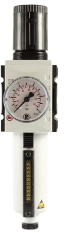 RIEGLER FU 6110-M-16 FUTURA Filterregler mit Metallbehälter, Sichtrohr und Manometer, Halbautomatisch, Baugröße 4, 0,5-16 bar, G 3/4