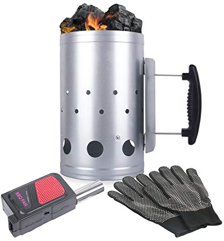 Large Fire Charcoal Starter for BBQ Grill, 11 Inch Chimney with Fire Kit