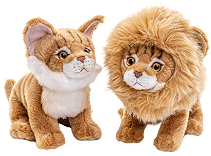 Uni-Toys - Maine-Coon-Katze mit aufsetzbarer Löwenmähne - 20 cm (Höhe) - Plüsch-Kätzchen - Plüschtier, Kuscheltier