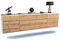 TV Schrank Lowboard hängend - Salzgitter - Korpus Weiss matt - Front Holz Design Pinie- (180x49x35cm) - Push to Open Technik & hochwertigen Leichtlaufschienen - Made in Germany
