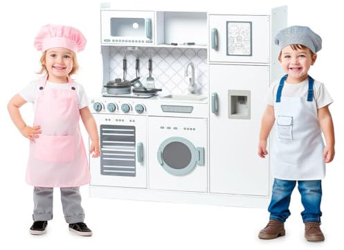 Toys Cocina de Madera Infantil con Accesorios 100x32x110 cm - Blanco- Cocina para niños y niñas