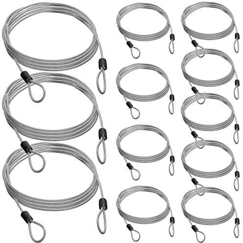 Fiada 12 Pack Security Cable Luggage Lock with Loops 4ft 3mm Braided Steel Coated Bike Cable Wire Double Loop Anti Theft Safety for U Lock, Padlock and Disc