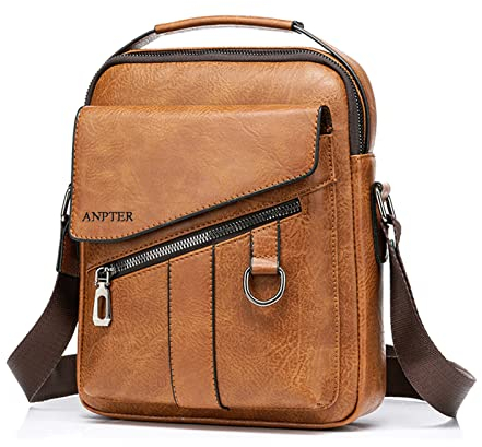 ANPTER Umhängetasche Herren Schultertaschen Herrentasche Ledertasche Shoulder Bag Seitentasche Crossbody Vintage Umhängetaschen Handytasche Messenger Bag Umhängen Geldbörsen (Braun Umhängetasche)