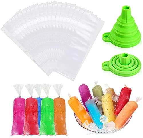 Ice Popsicle Bags,Stackable Easy Release Plastic Ice Bags, Self-Seal Freezing Maker,Cold Ice Pack Cooler Bag for Cocktail Food Wine, 240 Bags(Transparent, with 1 funnels)