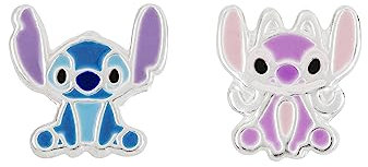 Disney Lilo & Stitch Ohrstecker Sterling-Silber Emaille Blau & Pink, Sterling Silber