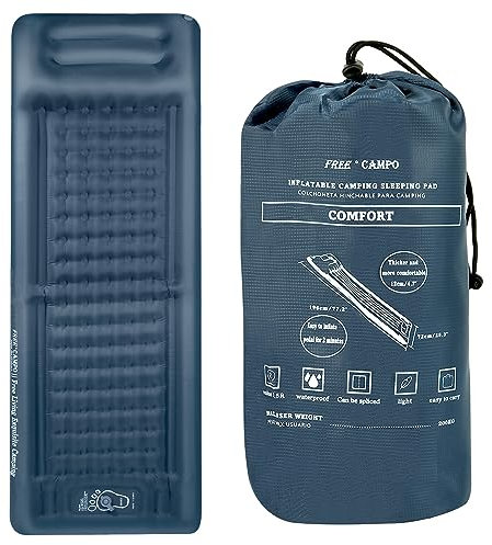 FREE CAMPO Colchoneta Autoinflable 12cm Grosor, Esterilla Camping Con Almohada, Equipo Duradero, Plegable, Ultraligero, Impermeable Para Caminatas, Vivac y Aire Libre 4 Estaciones