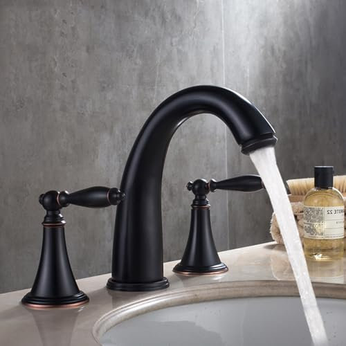 ZYCDP Zweigriff Waschtischarmatur Bad Drei-Loch Bad Armaturen Waschbecken Messing Waschtischarmatur Warmes und Kaltes Wasser,Schwarz